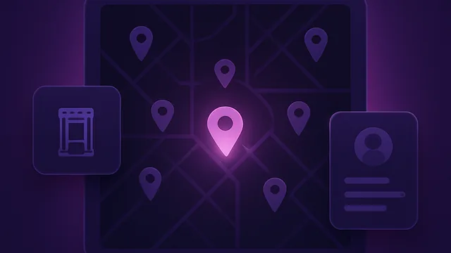 Carte de recherche locale avec plusieurs repères autour d'un événement